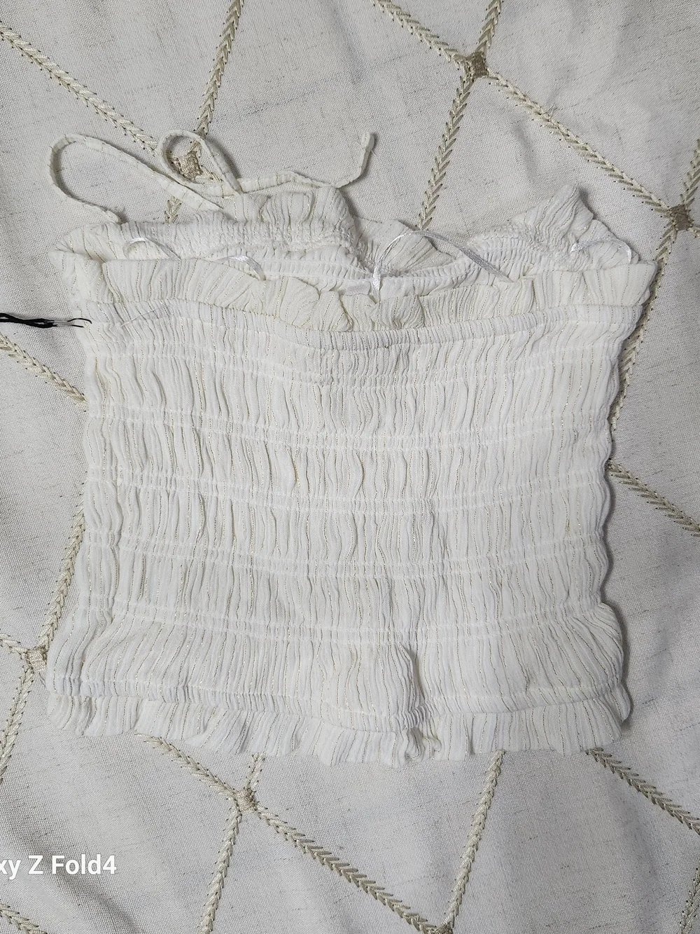 STATEMENT‎ White Gold Metallic Stripe Ribbed Strapless Top Maxi Skirt Set XS